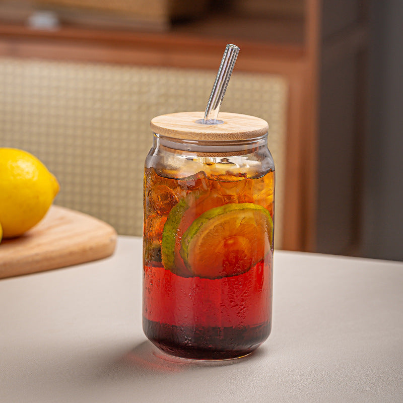 Soda Can Glass with Bamboo Cover