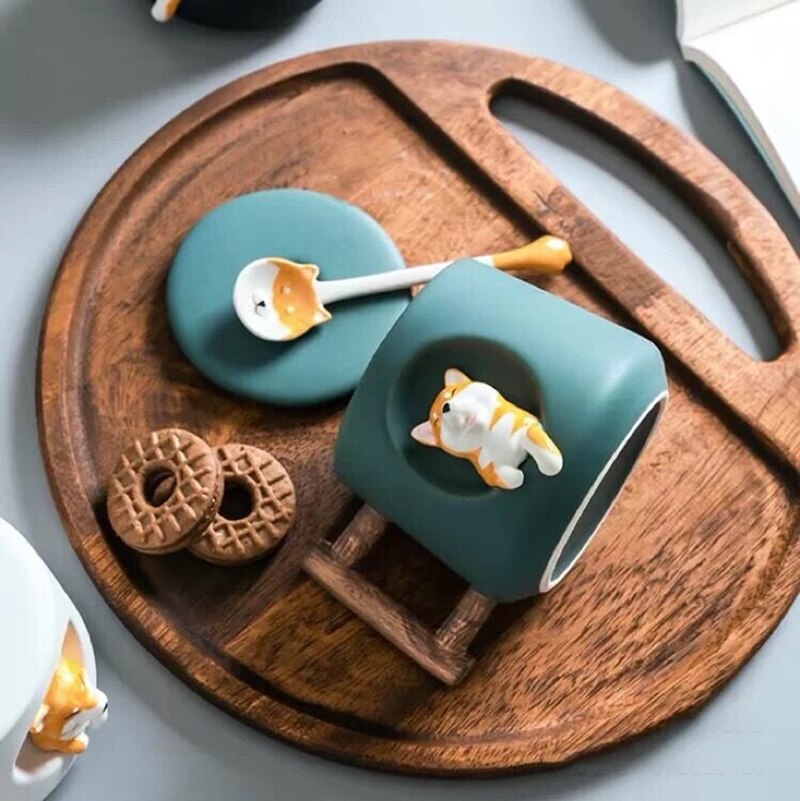 Shiba Inu Mug Set with Lid and Spoon