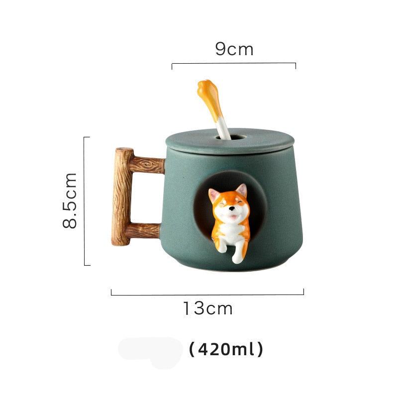 Shiba Inu Mug Set with Lid and Spoon