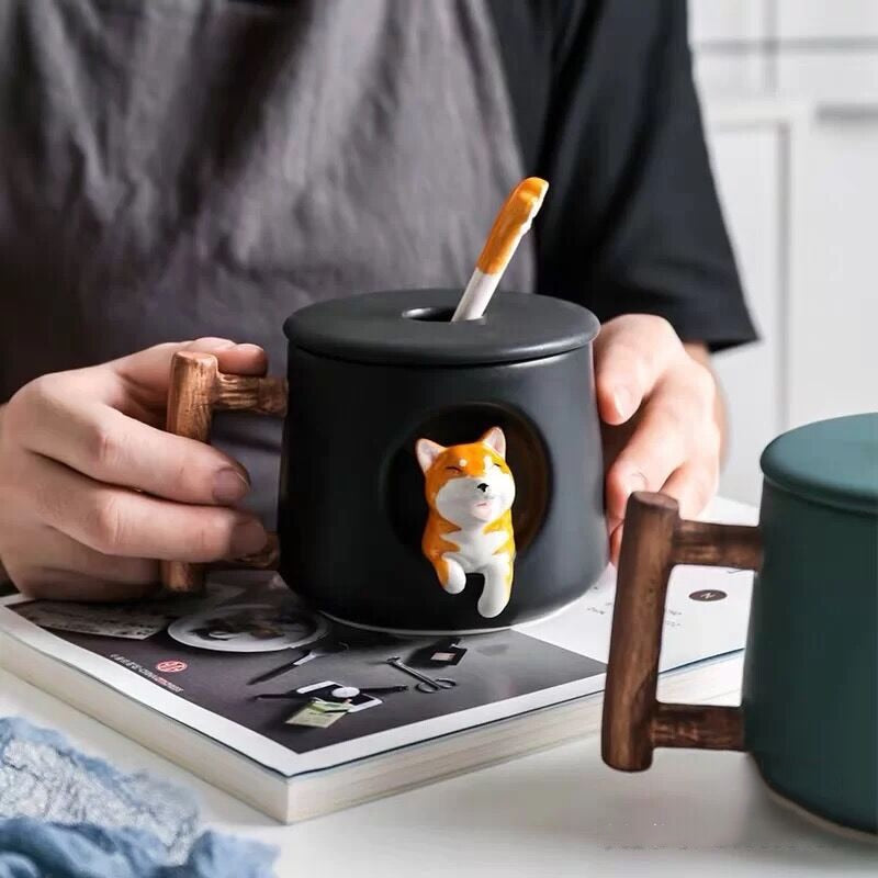 Shiba Inu Mug Set with Lid and Spoon