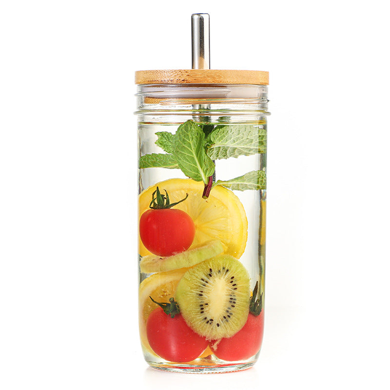 Mason Style Glass with Straw & Lid