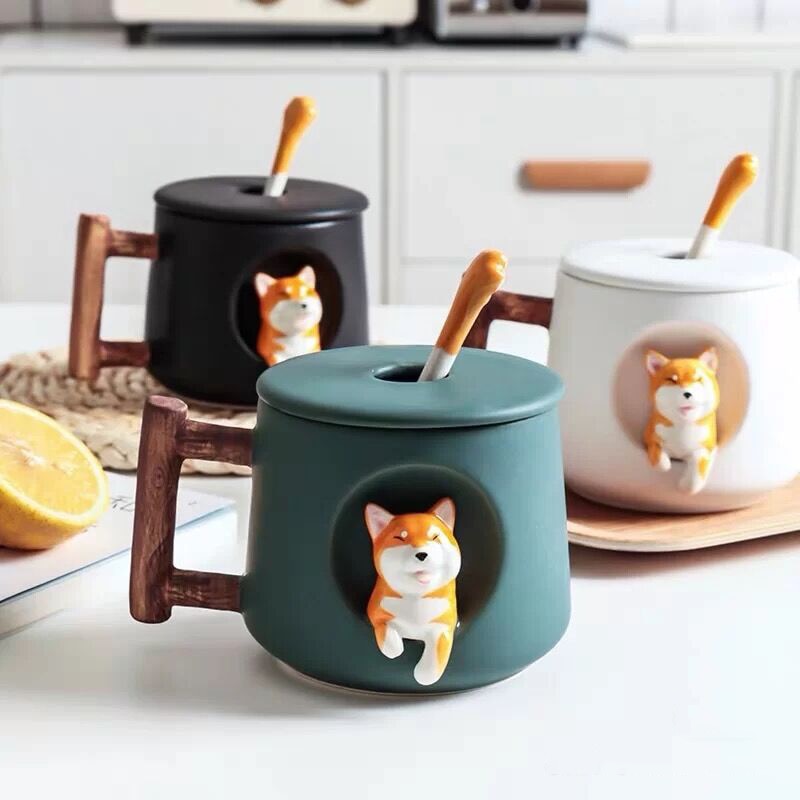 Shiba Inu Mug Set with Lid and Spoon