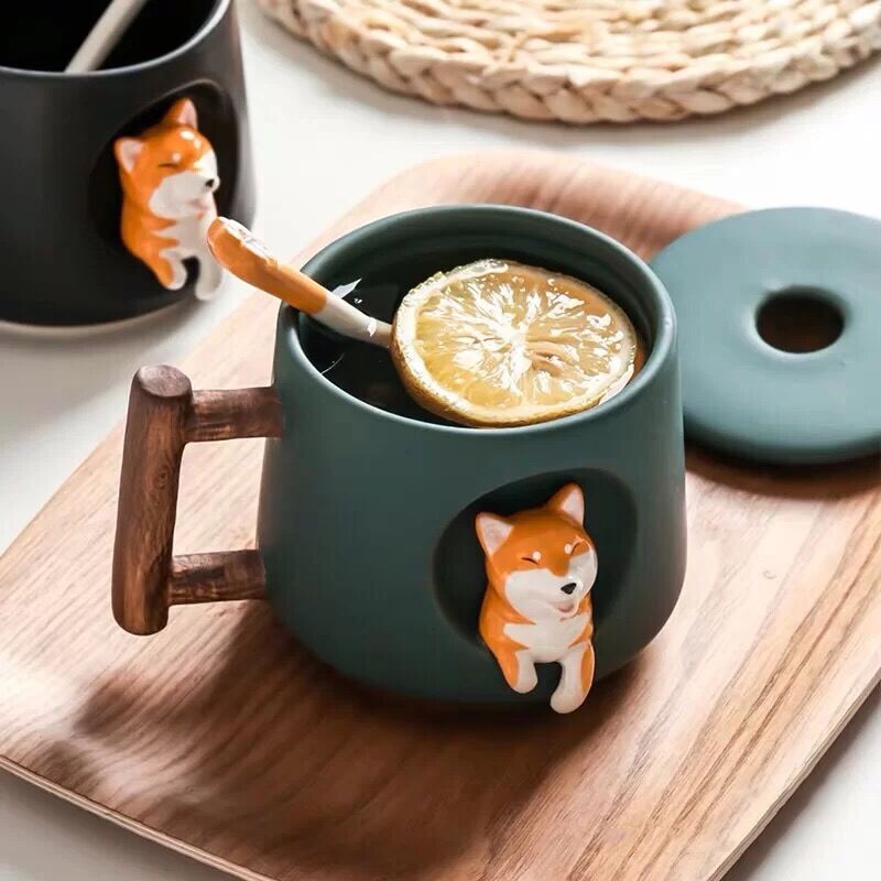 Shiba Inu Mug Set with Lid and Spoon